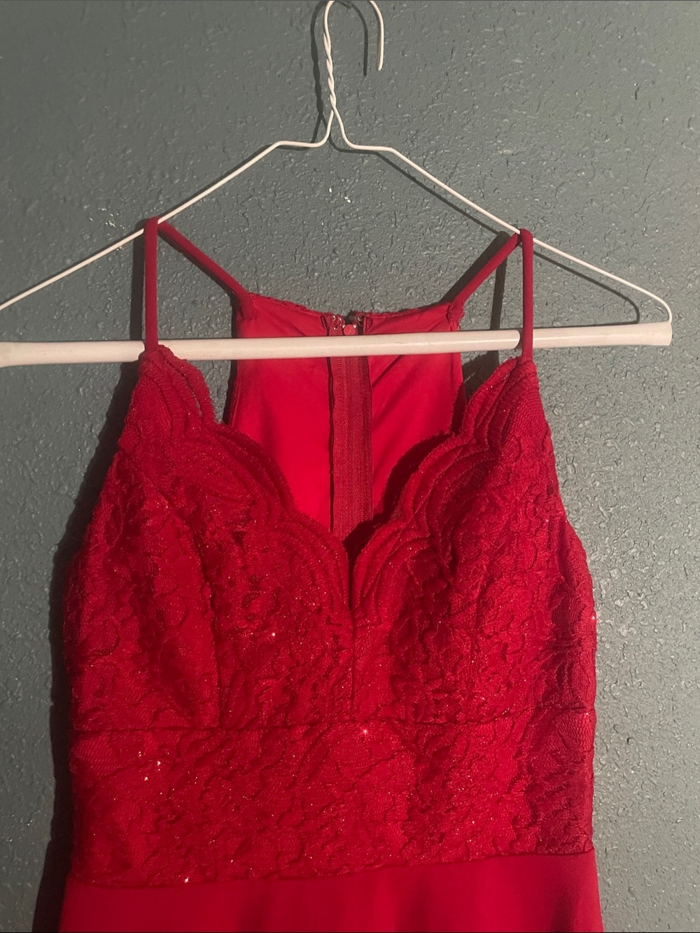 Red Lace Spaghetti-Strap Prom Dress